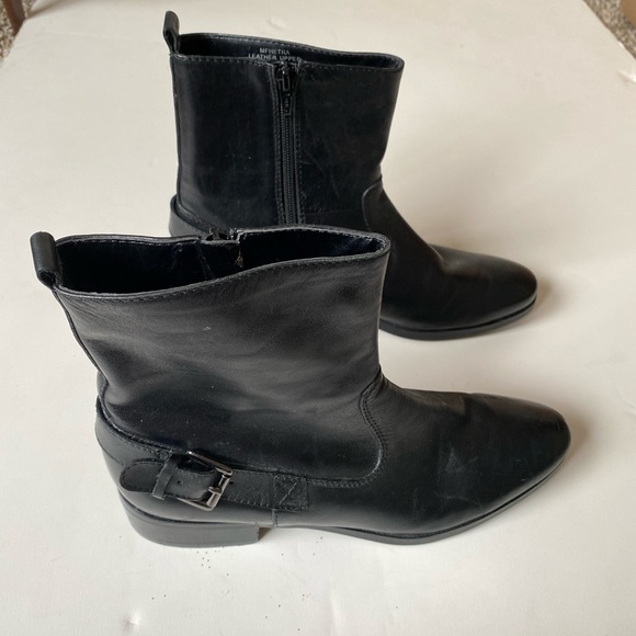 Marc Fisher Hetra Black Leather Belted Moto Ankle Boots - Picture 4 of 15